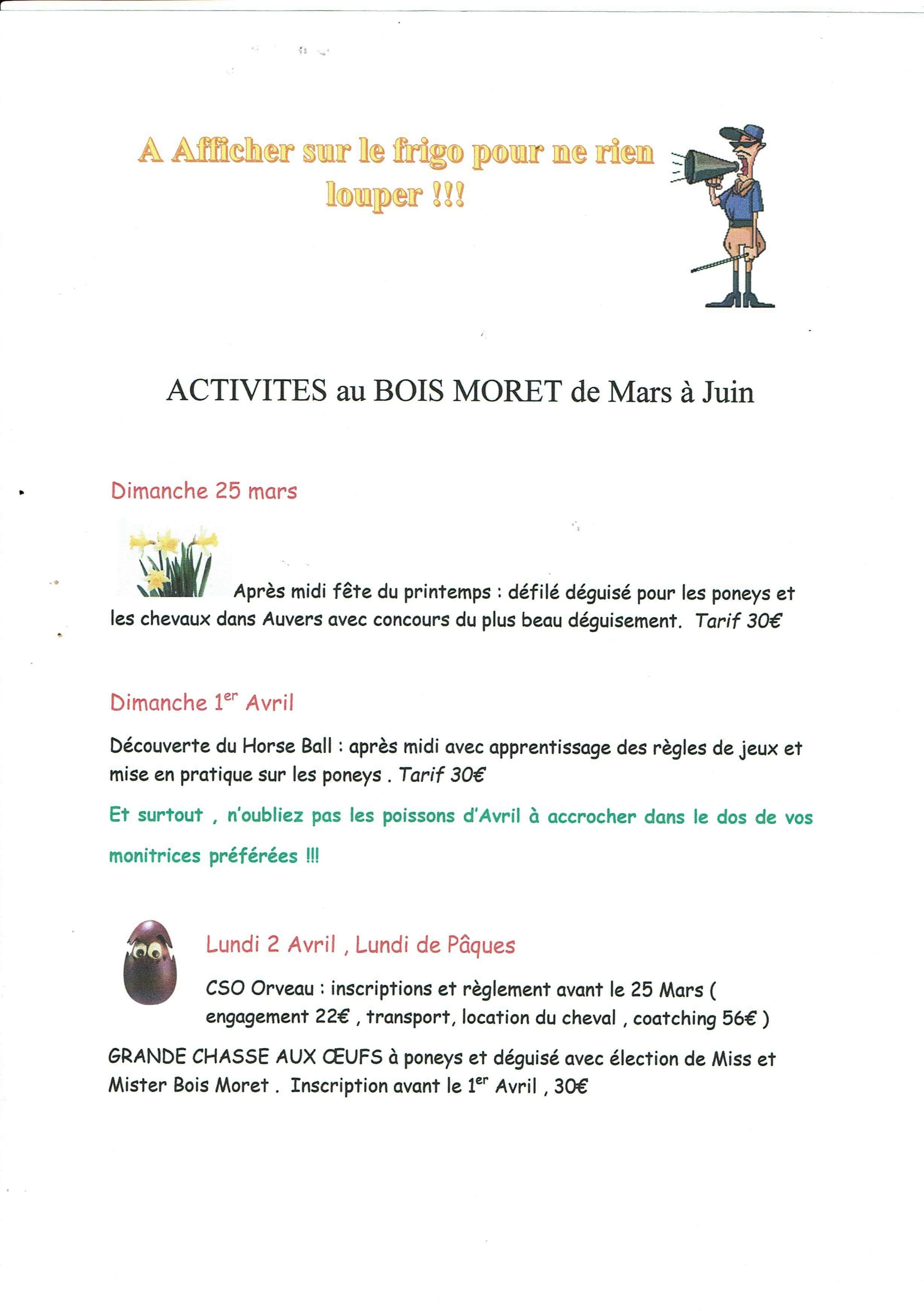 Activités du mois de Mars