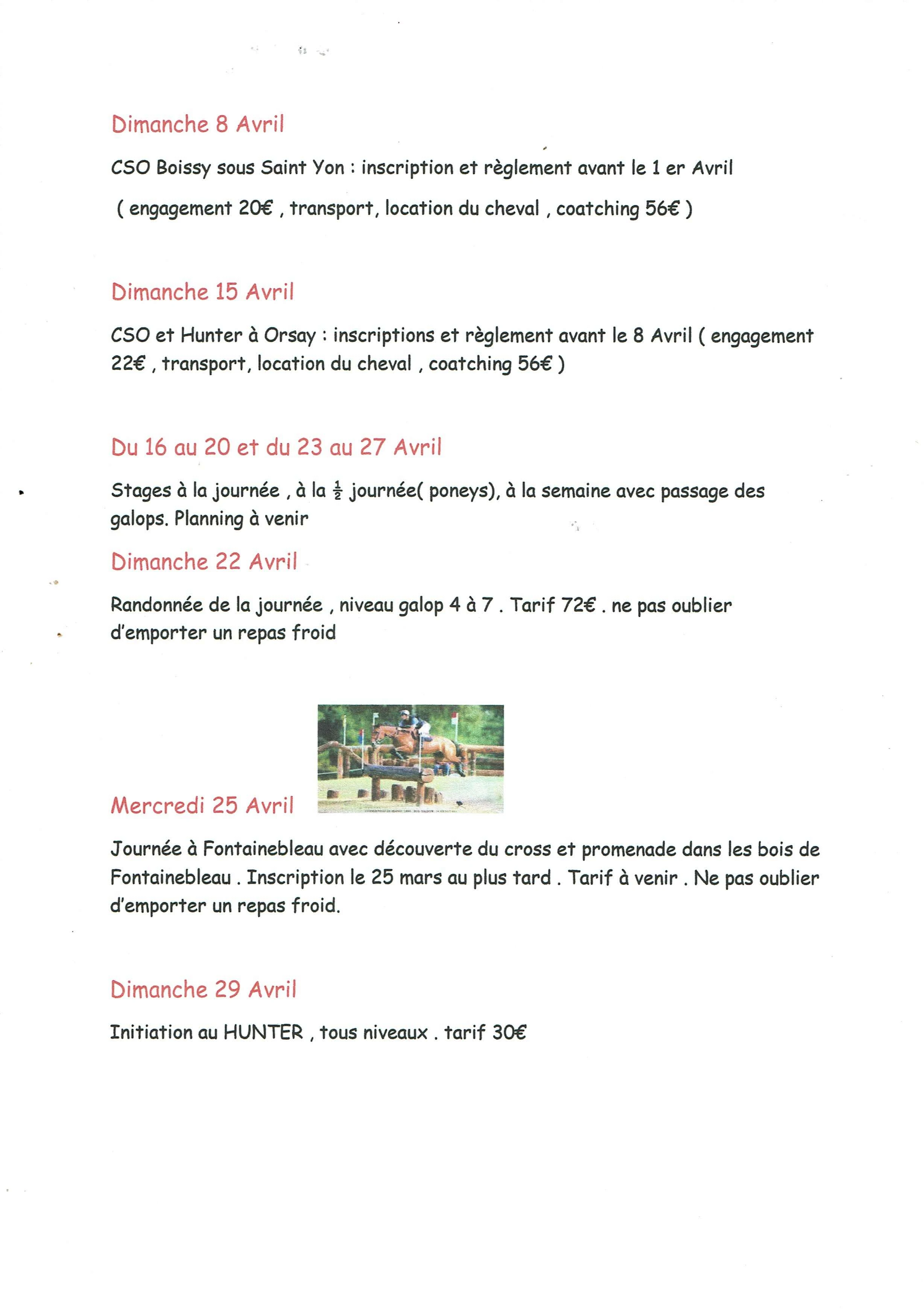 Activités du mois d'Avril