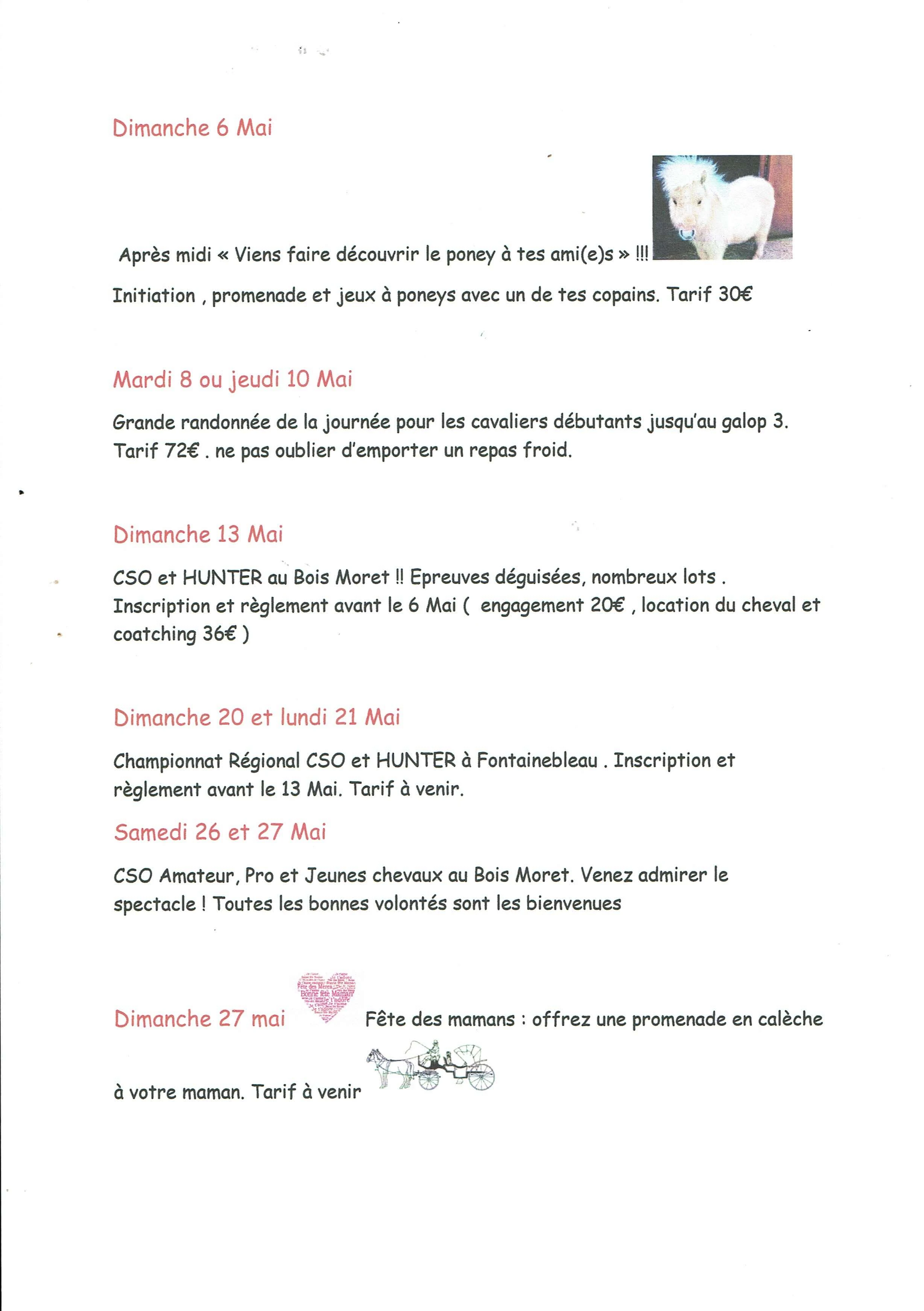 Activités du mois de Mai