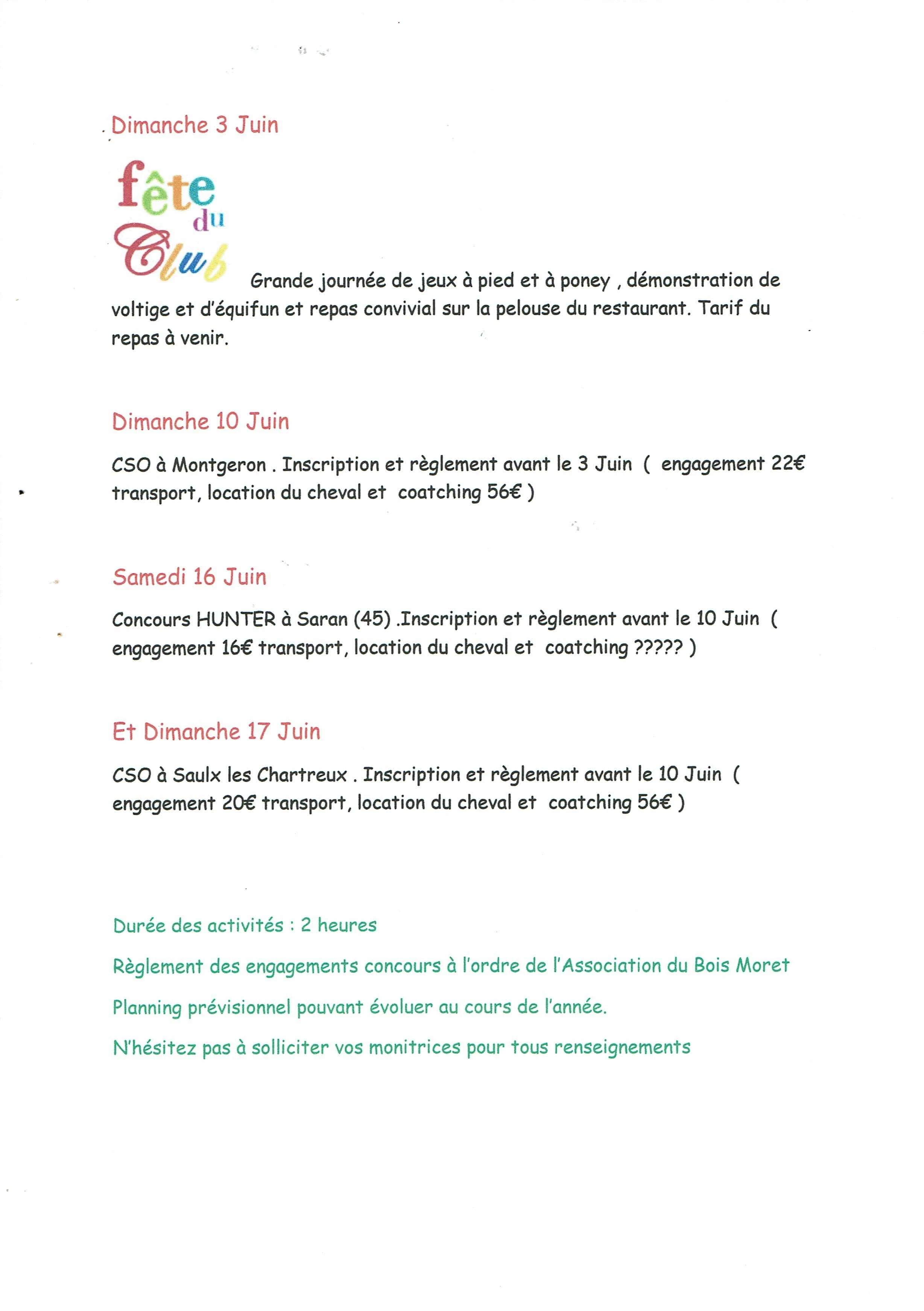 Activités du mois de Juin